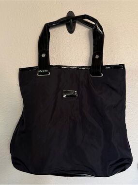 Calvin Klein Black Nylon Tote with Patent Trim